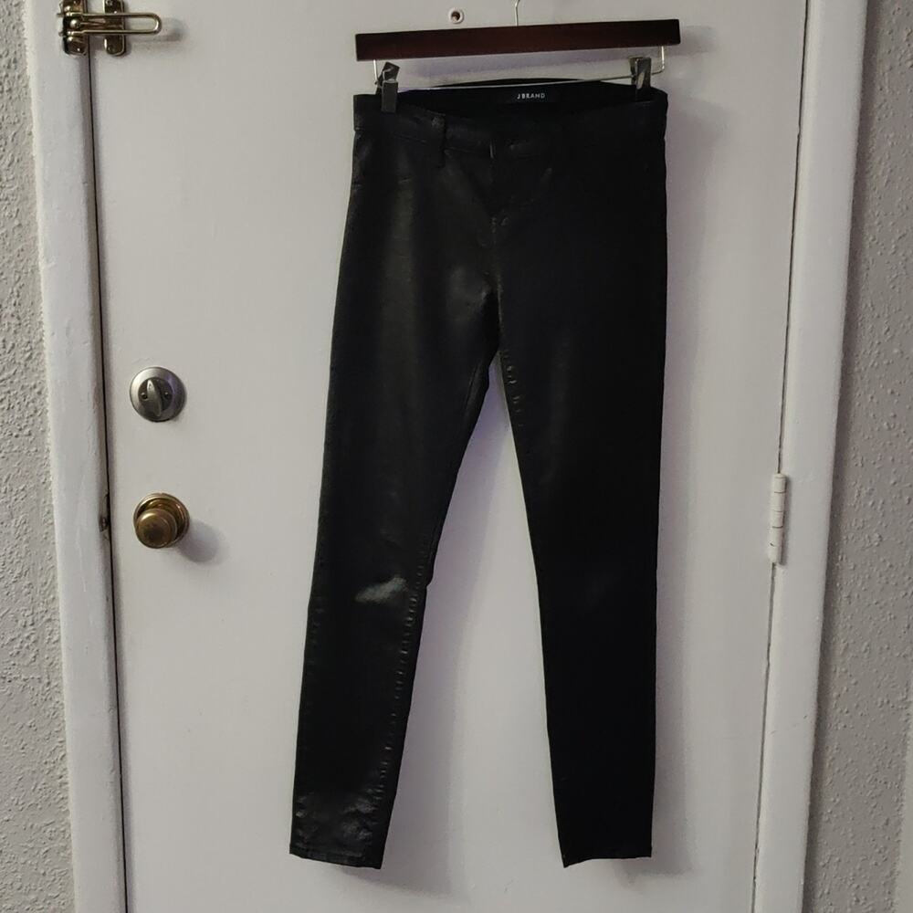 J Brand Women's Black Lacquered Super Skinny Jeans 26 Rocker Goth Punk Concert